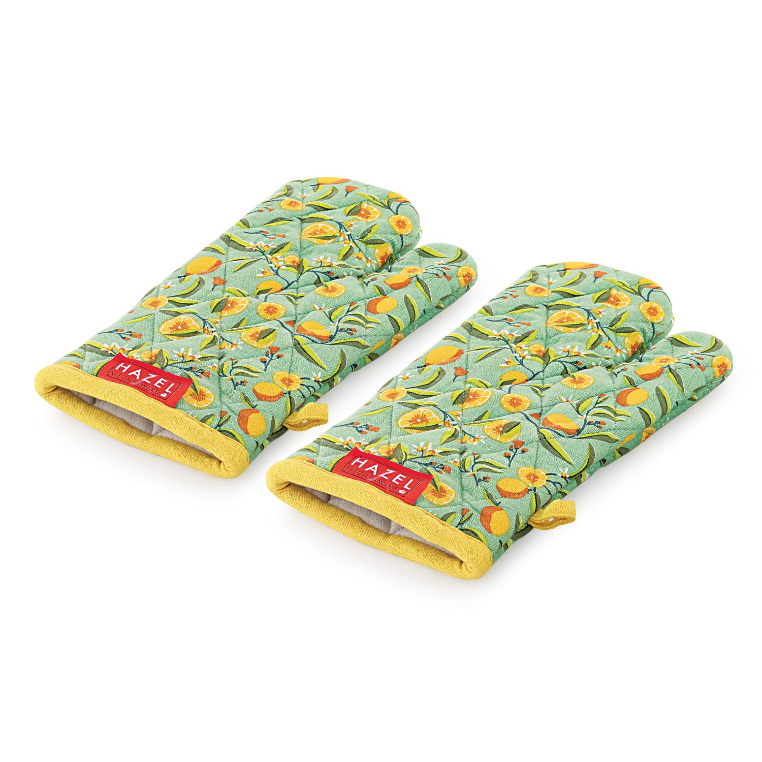 HAZEL Cotton Mitten Gloves for Kitchen | Heat Resistant Microwave & Oven Gloves | Baking, Cooking, Anti-Hot Protection - Set of 2