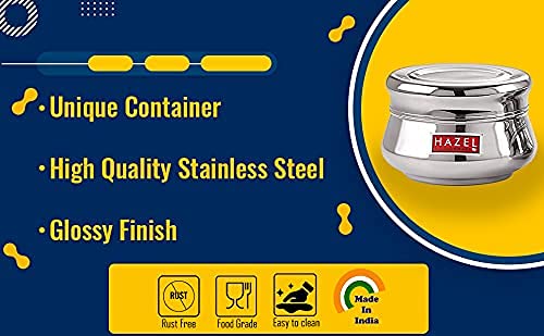 HAZEL Stainless Steel Unique Design Mataka Shape Container Set of 3 Pc, 950 to 2550 ml, Silver