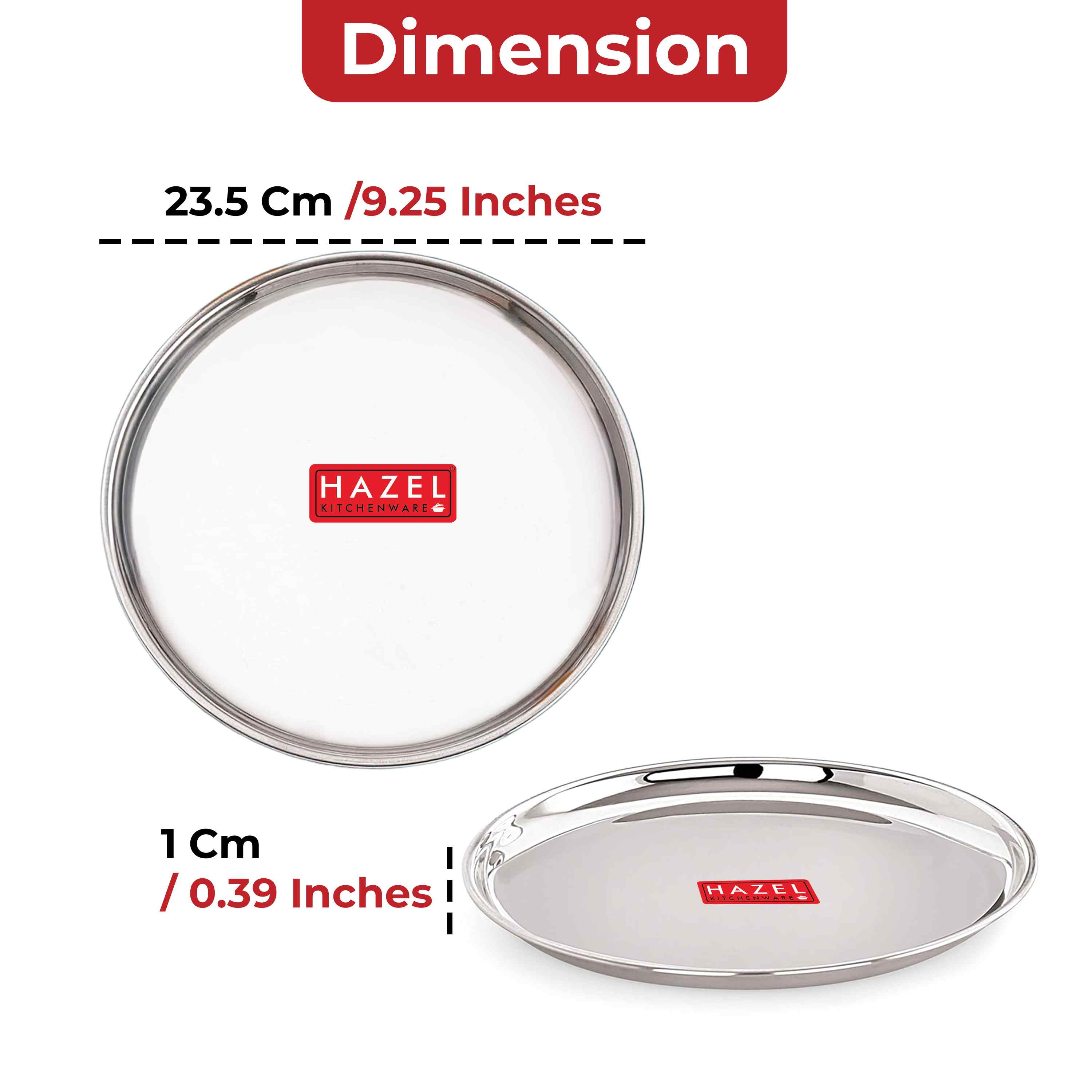 HAZEL Stainless Steel Breakfast Plate with Glossy Finish | Quarter Plates for Kids Serveware Tableware | Thali plates For Kitchen | Serving Plates Set of 2, 23.5 cm