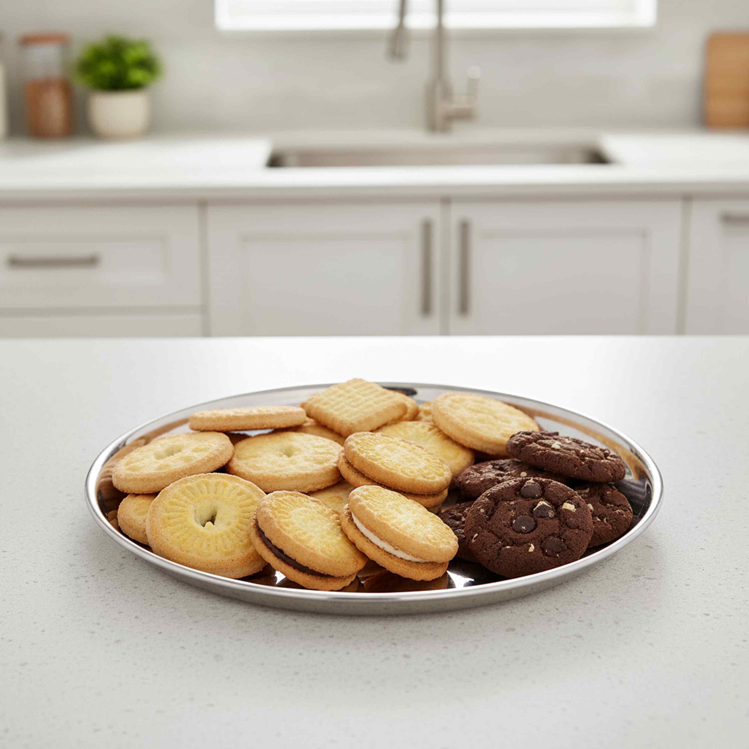 HAZEL Stainless Steel Breakfast Plate with Glossy Finish | Quarter Plates for Kids Serveware Tableware | Thali plates For Kitchen | Serving Plates Set of 1, 23.5 cm