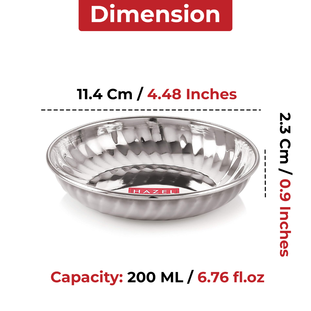 HAZEL Stainless Steel Serving Sweet Dish Dessert Plate, Set of 12, 200 ML Each, Silver