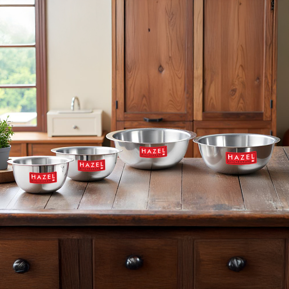 HAZEL Stainless Steel Mixing Bowl |  Mixing Bowl for Cake Batter | Kitchen and Baking Accessories Items, Set of 4, 350 ML, 550 ML, 770 ML, 1100 ML