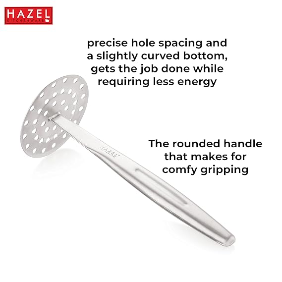 HAZEL Steel Vegetable and Pav Bhaji Smasher Masher 22.5 cm X 9.5 cm, Silver