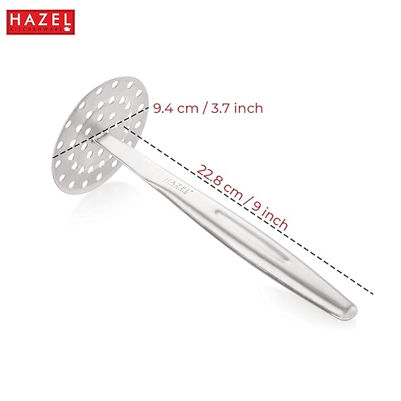 HAZEL Steel Vegetable and Pav Bhaji Smasher Masher 22.5 cm X 9.5 cm, Silver