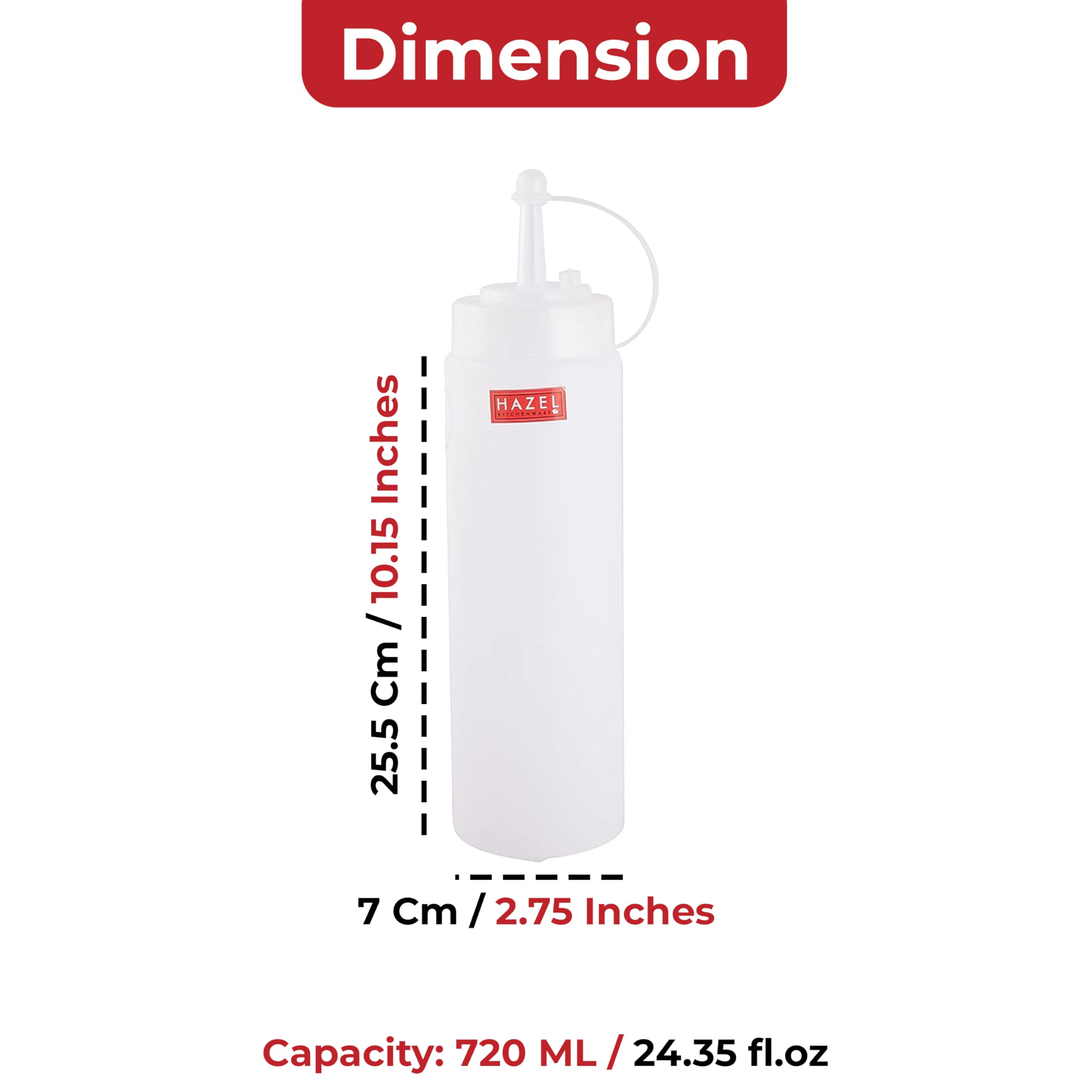 HAZEL Squeeze Bottle With Cap |Sauce Bottle Plastic Food Grade | Tomato Sauce Bottle For Restaurants, Cafeterias, Food Trucks, Picnics, 720 ML, Transparent