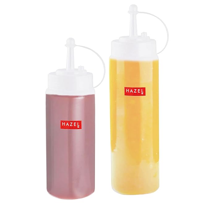 HAZEL Squeeze Bottle With Cap |Sauce Bottle Plastic Food Grade | Tomato Sauce Bottle For Restaurants, Cafeterias, Food Trucks, Picnics, Set of 2, 500 ML, 720 ML, Transparent