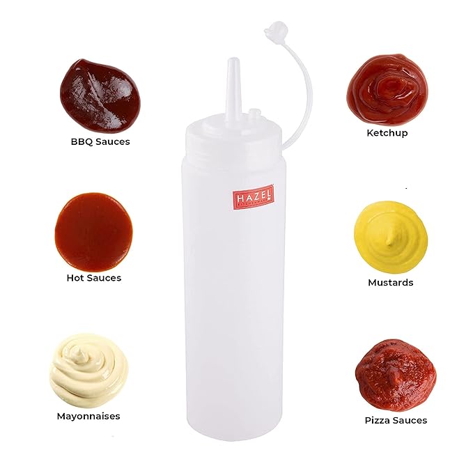 HAZEL Squeeze Bottle With Cap |Sauce Bottle Plastic Food Grade | Tomato Sauce Bottle For Restaurants, Cafeterias, Food Trucks, Picnics, Set of 2, 500 ML, 720 ML, Transparent