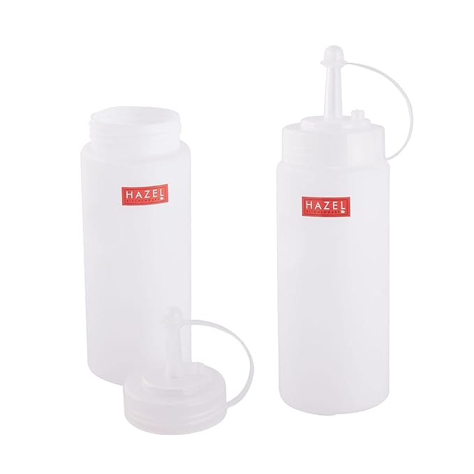HAZEL Squeeze Bottle With Cap |Sauce Bottle Plastic Food Grade | Tomato Sauce Bottle For Restaurants, Cafeterias, Food Trucks, Picnics, Set of 2, 500 ML, 720 ML, Transparent
