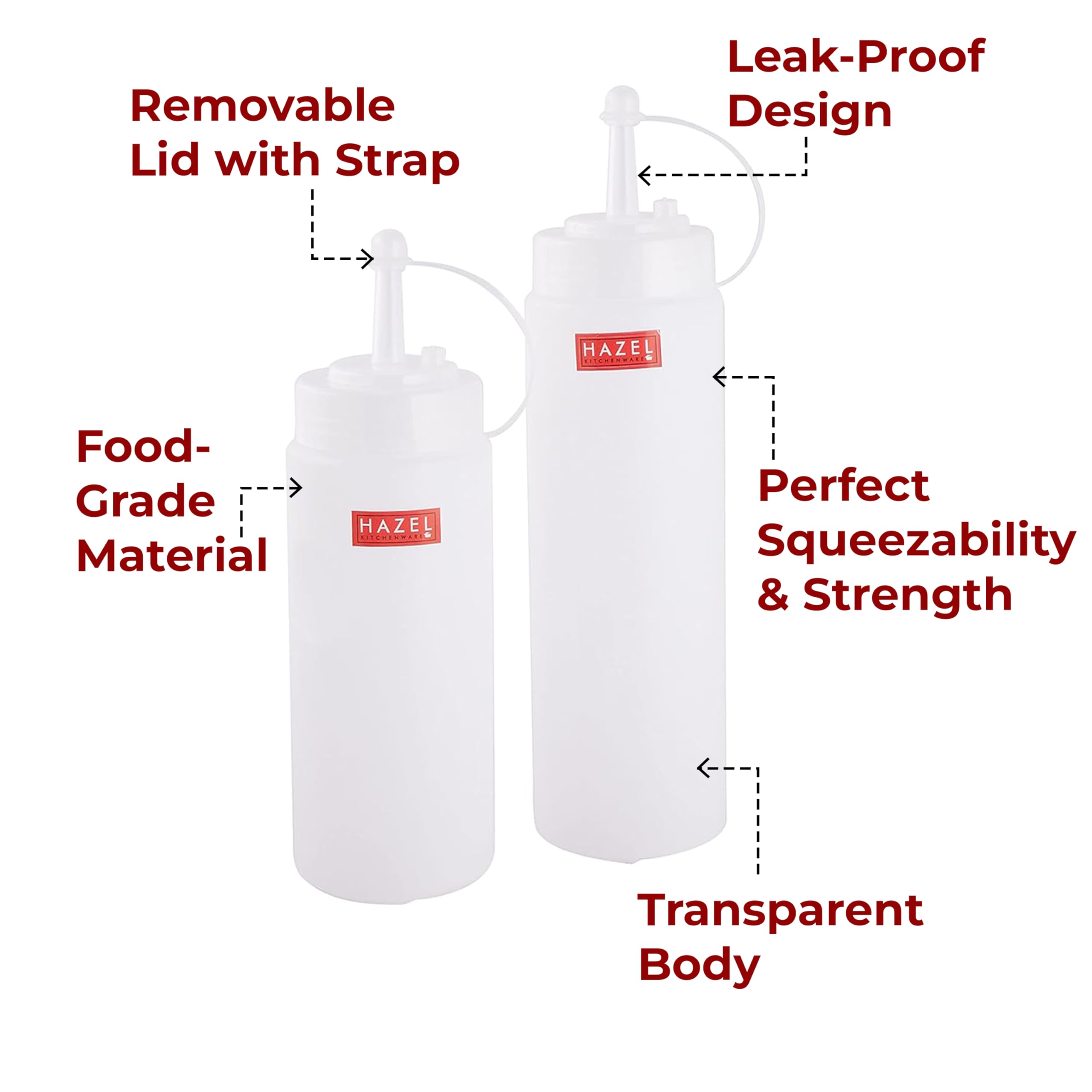 HAZEL Transparent Sauce Bottle & Ketchup Squeeze Bottle | Combo of 4 Set Plastic Squeeze Bottle| Ideal for using at Home & Restaurent, Set of 4