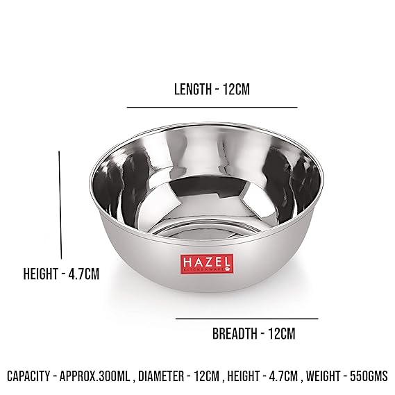 HAZEL Steel Vatti / Bowl - 6 Pcs Set - Large