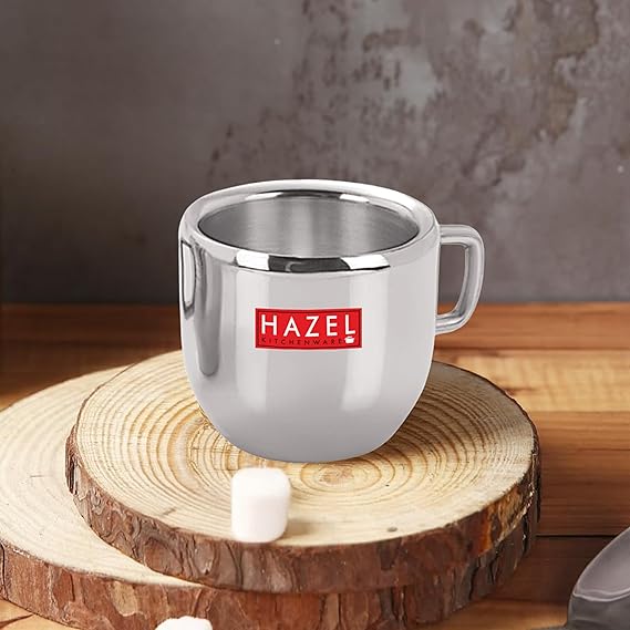 HAZEL Stainless Steel Green Tea Coffee Small Cute Cup, Set of 2, 100 ml (Each)