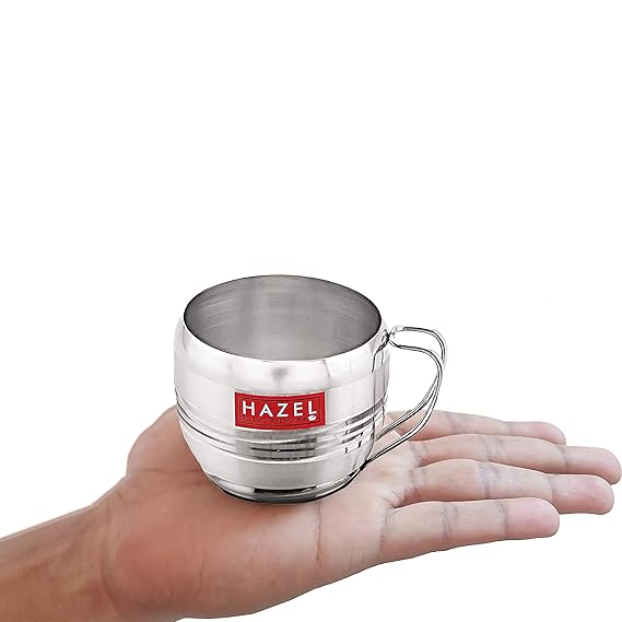 HAZEL Stainless Steel Tea Cup | Steel Unbreakable Chai Tea Coffee Cup Mug Latest Design Capacity 170ml Each, Silver