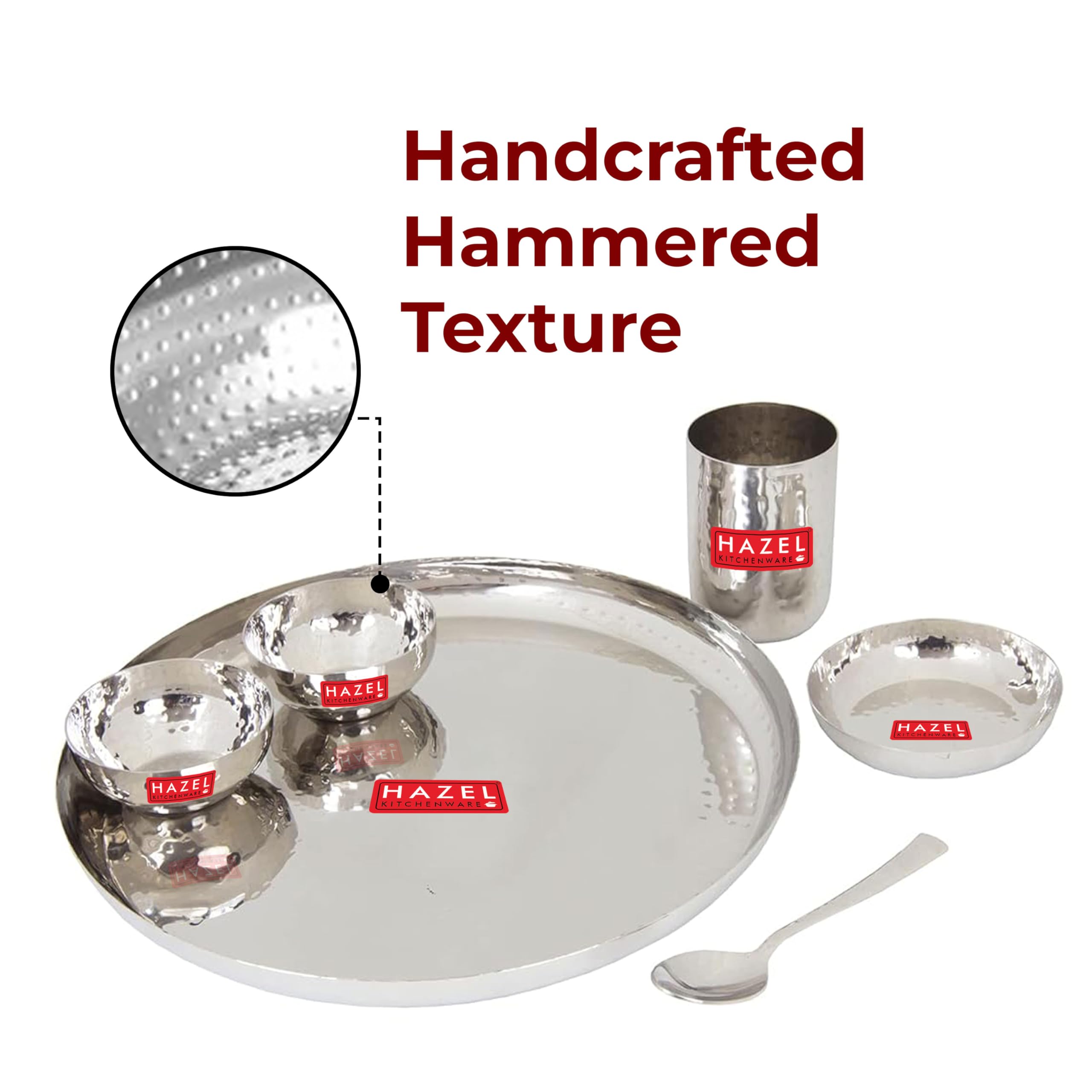 HAZEL 6 Pc Hammered Stainless Steel Dinner Set Premium Quality