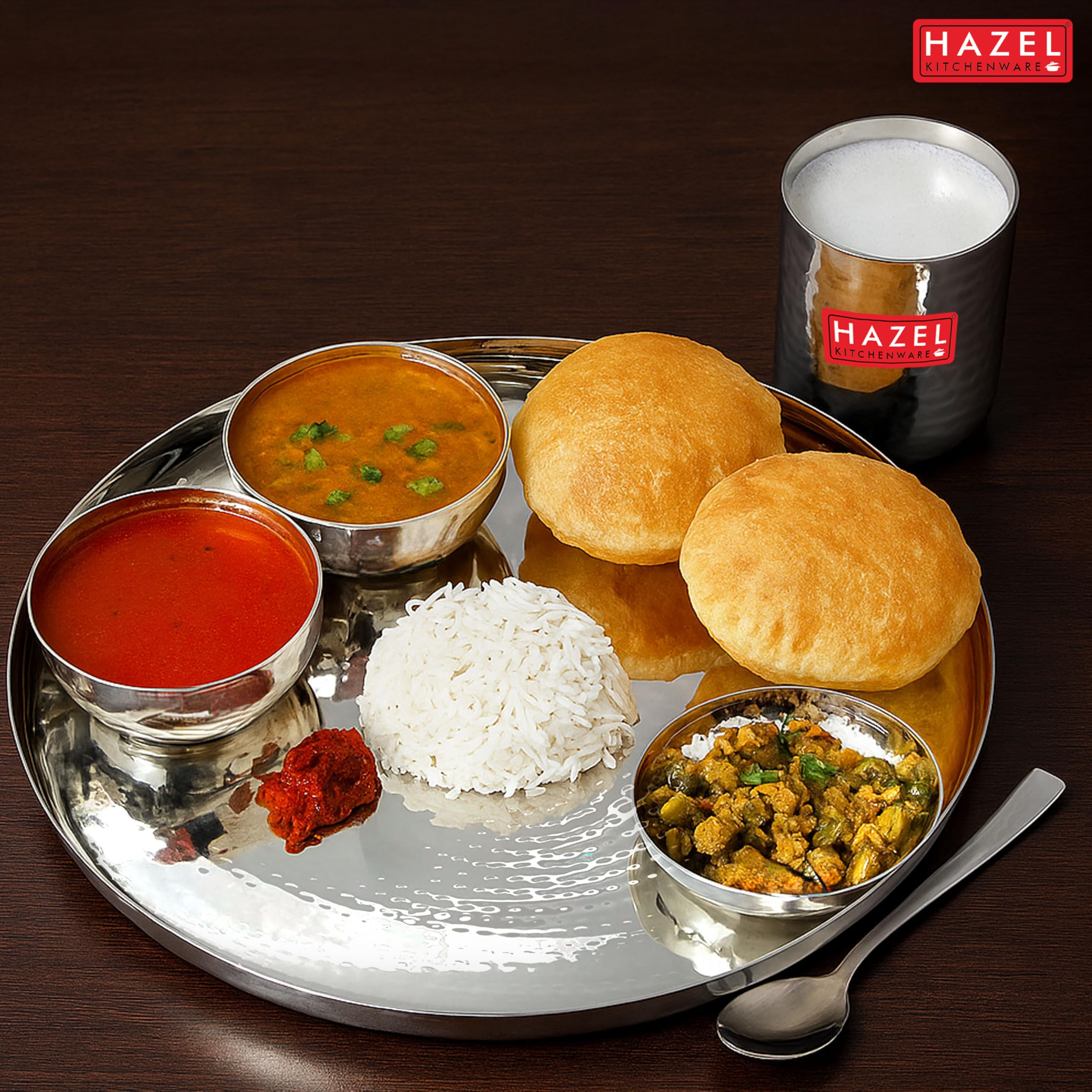 HAZEL 6 Pc Hammered Stainless Steel Dinner Set Premium Quality