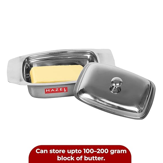 HAZEL Stainless Steel Butter Box with Lid | Butter Dish with Cover for Storing  Butter