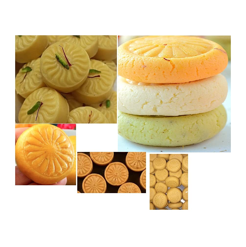 DS Pedha Sweet Desserts Stamping Food Grade Safe Plastic Fast Pada Maker DIY Cookie Cutter Circle Round Shape 3 Design , Diameter 1.75 Inch