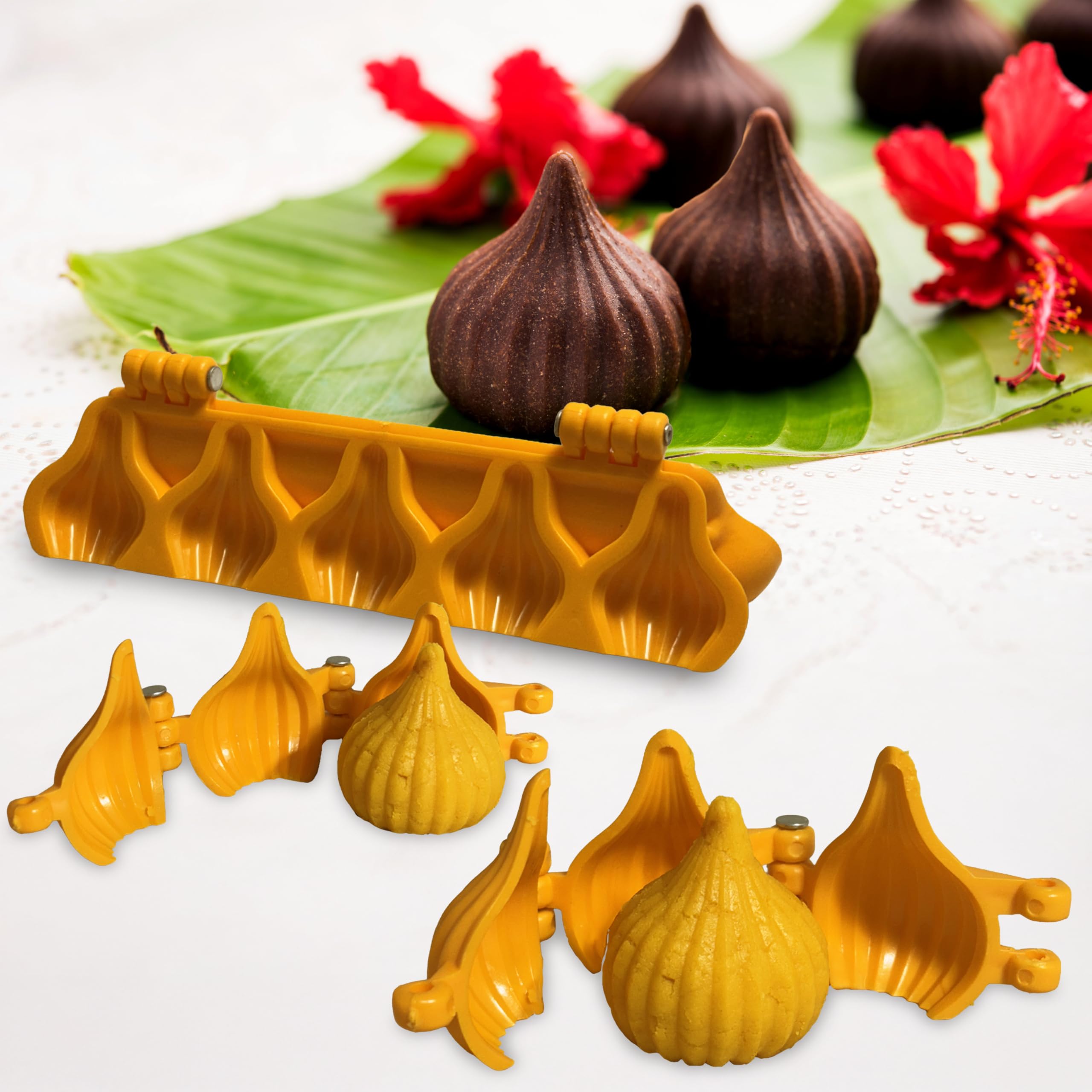 DS Ganpati Modak Sweet Mithai Chocolate Sancha Mould Combo with Strip Mould, Plastic