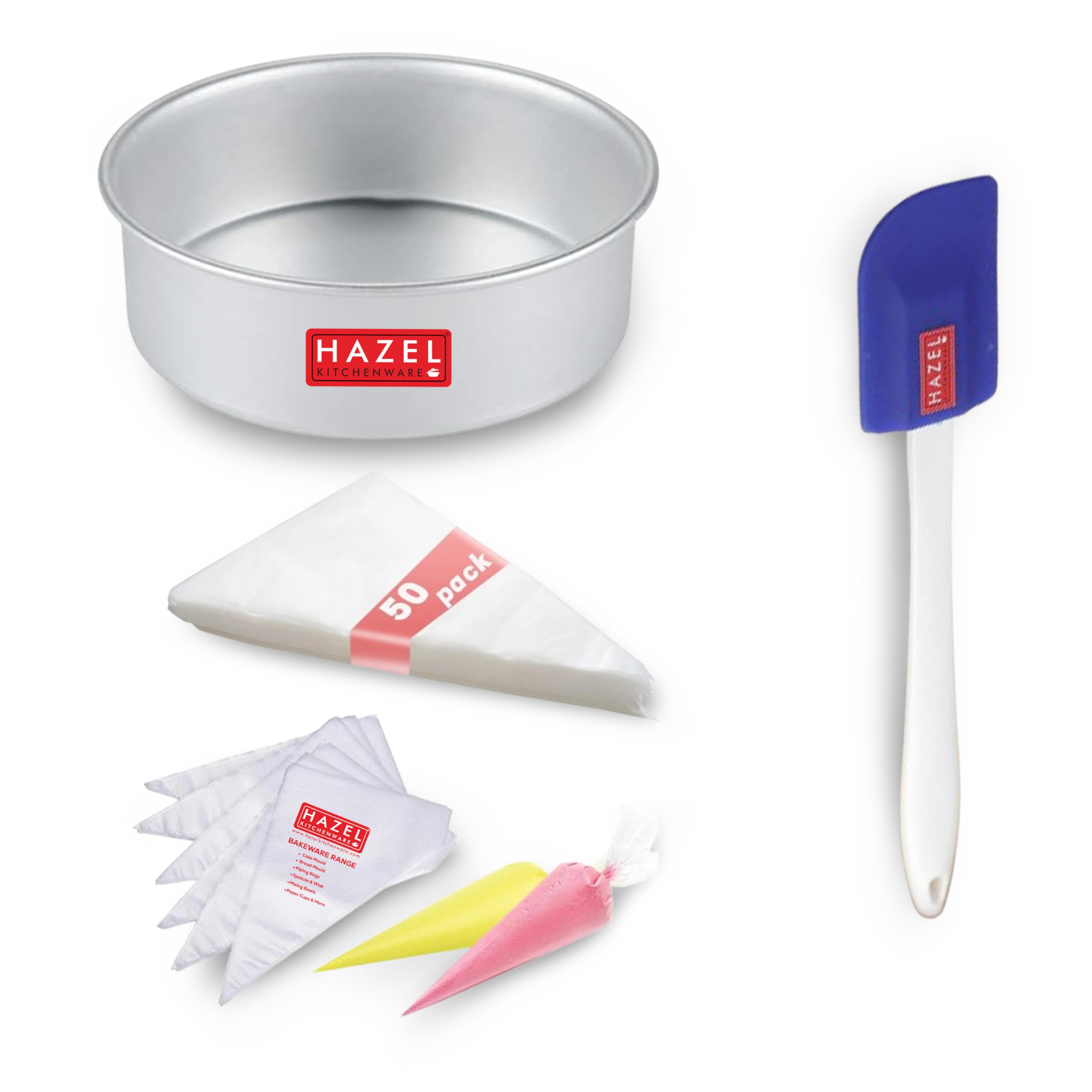 HAZEL 6-Piece DIY Bakeware Combo Set (Cake Mould, 50 Piping Bags, Nozzle, Statula, Silicon Brush, Pallet Knife)