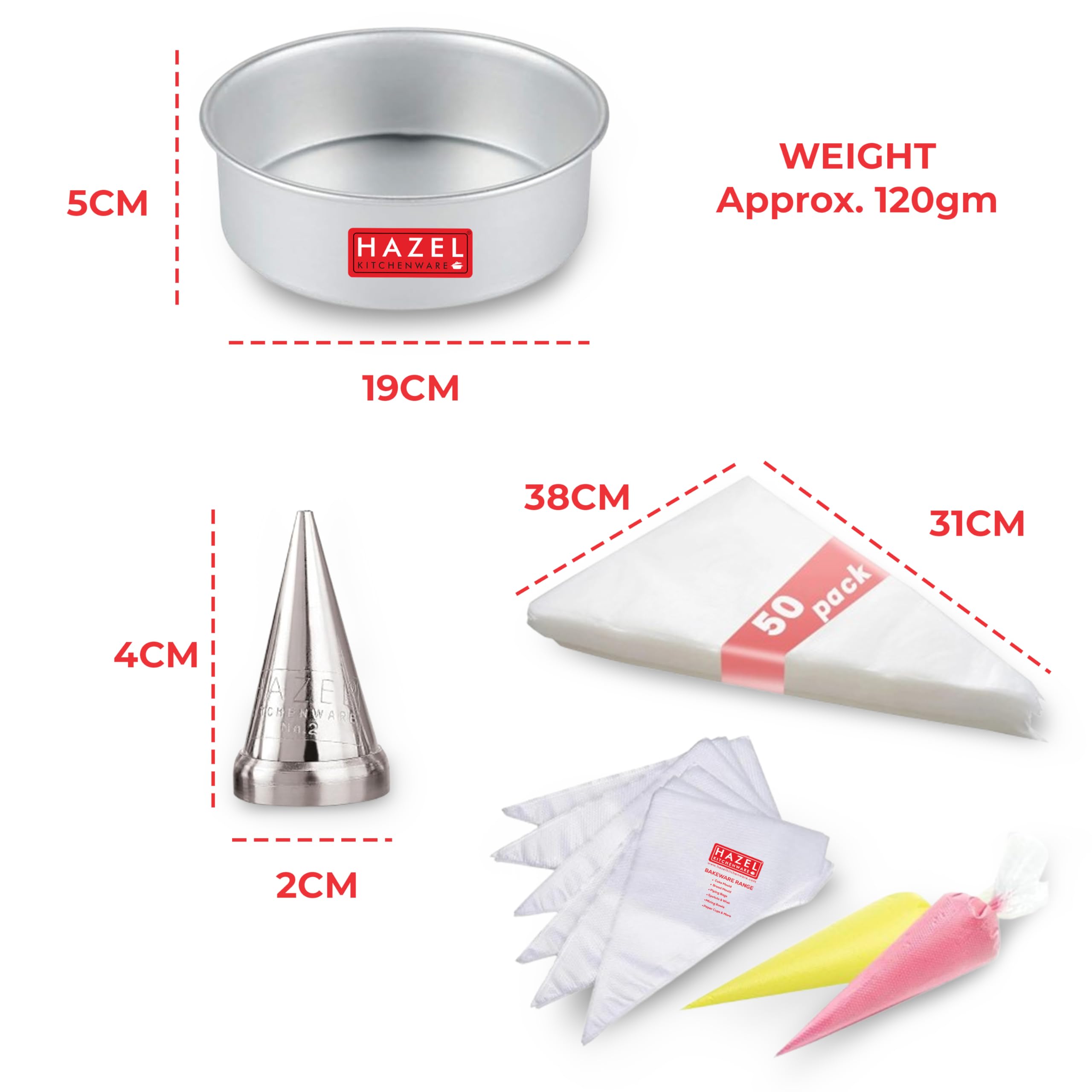HAZEL 6-Piece DIY Bakeware Combo Set (Cake Mould, 50 Piping Bags, Nozzle, Statula, Silicon Brush, Pallet Knife)