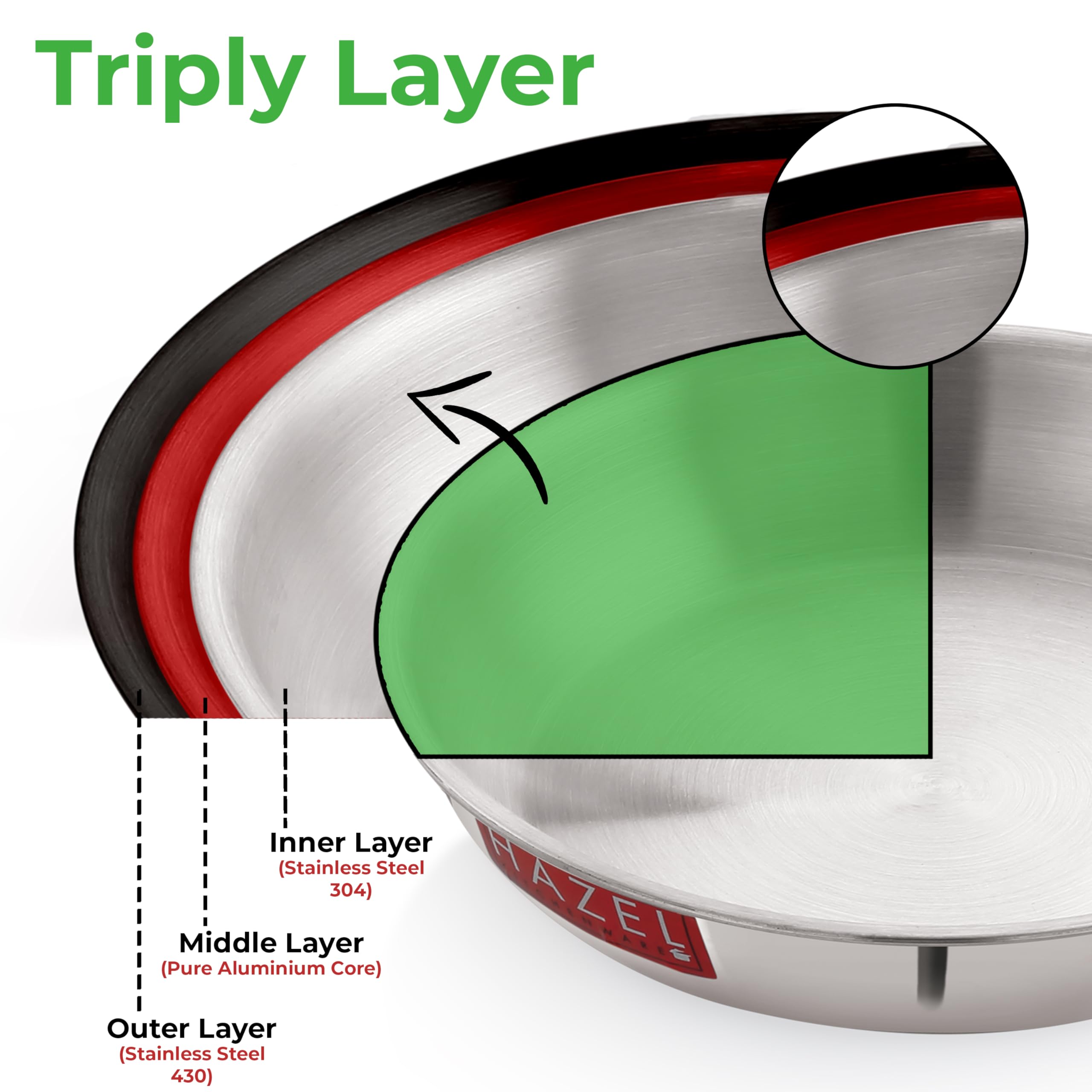 HAZEL Triply Stainless Steel Induction Bottom Fry Pan, 1.5 Litre, 22 cm