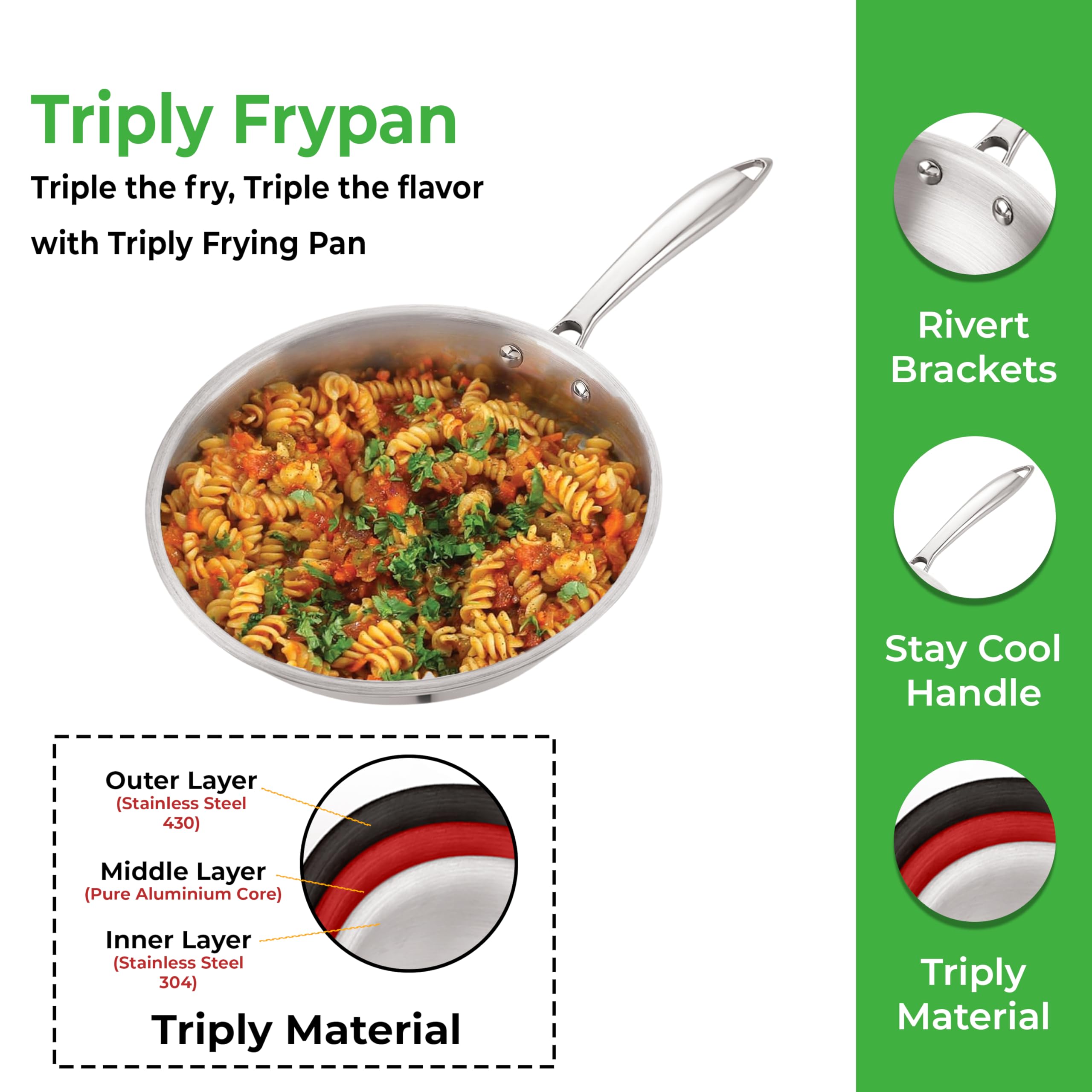 HAZEL Triply Stainless Steel Induction Bottom Fry Pan, 1.5 Litre, 22 cm