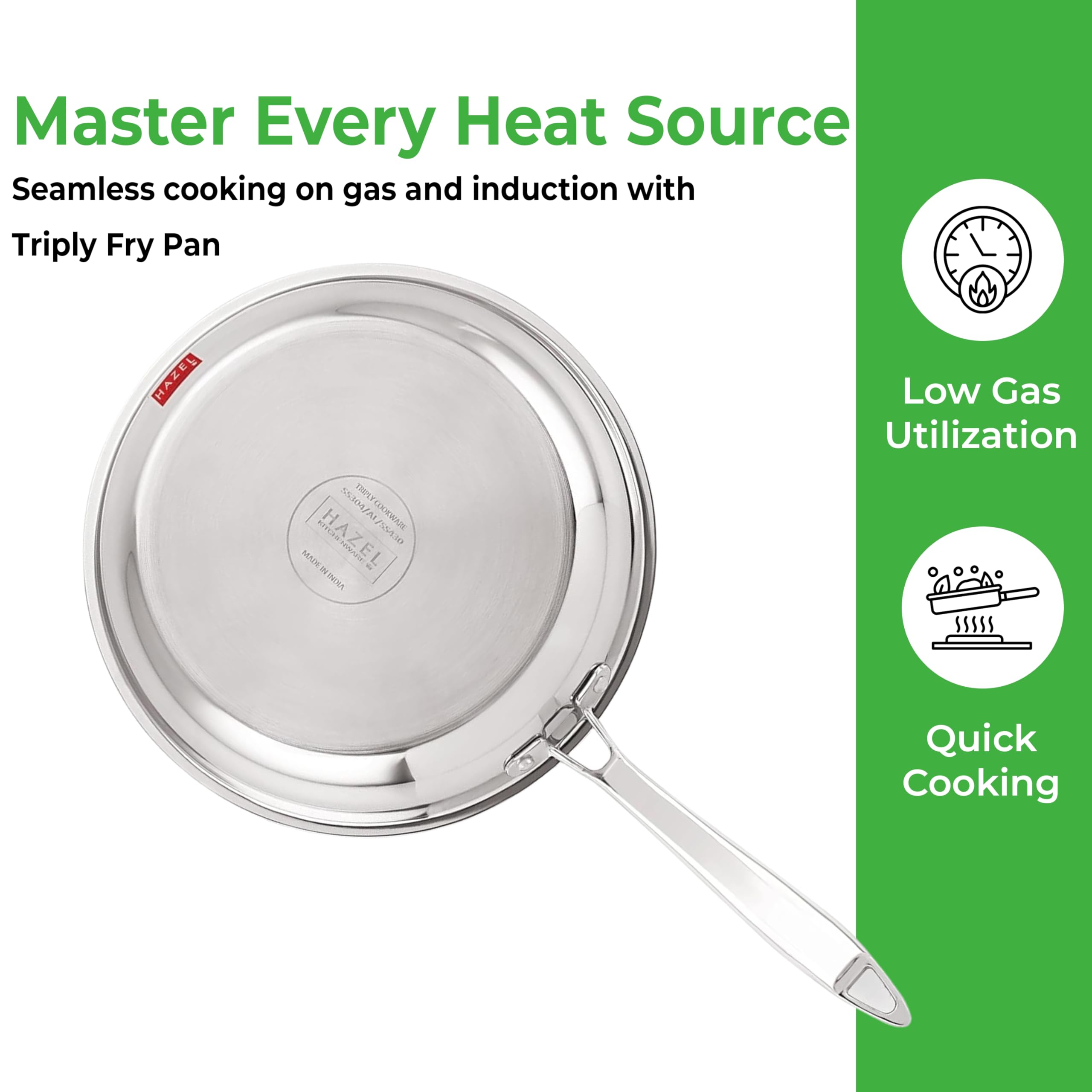 HAZEL Triply Stainless Steel Induction Bottom Fry Pan, 1.5 Litre, 22 cm