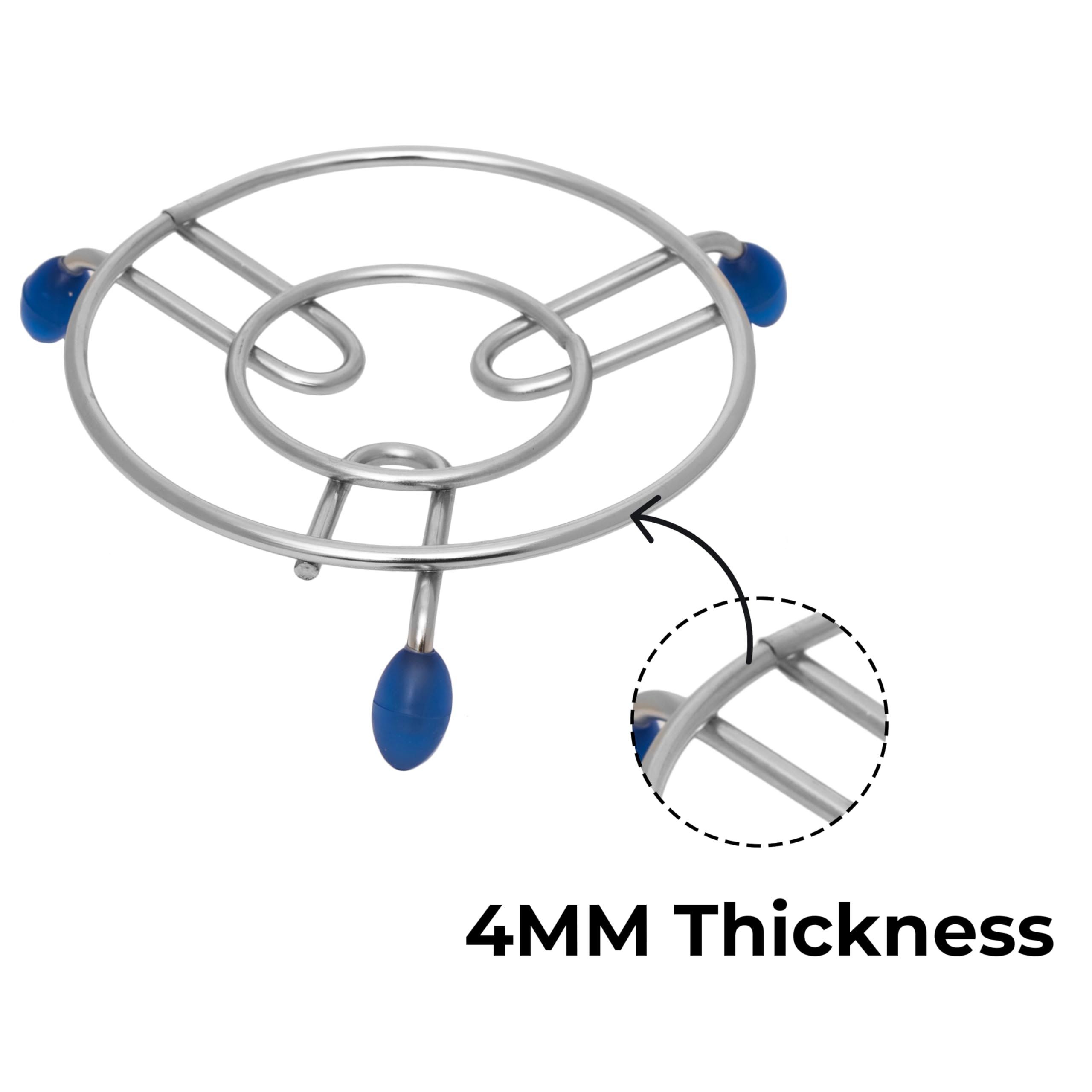 HAZEL Trivet Stainless Steel Hot Pot Stand with Silicone Grip | Non-Slip Heat-Resistant Trivet for Kitchen & Dining Table | Diameter 17.5 cm, Set of 4