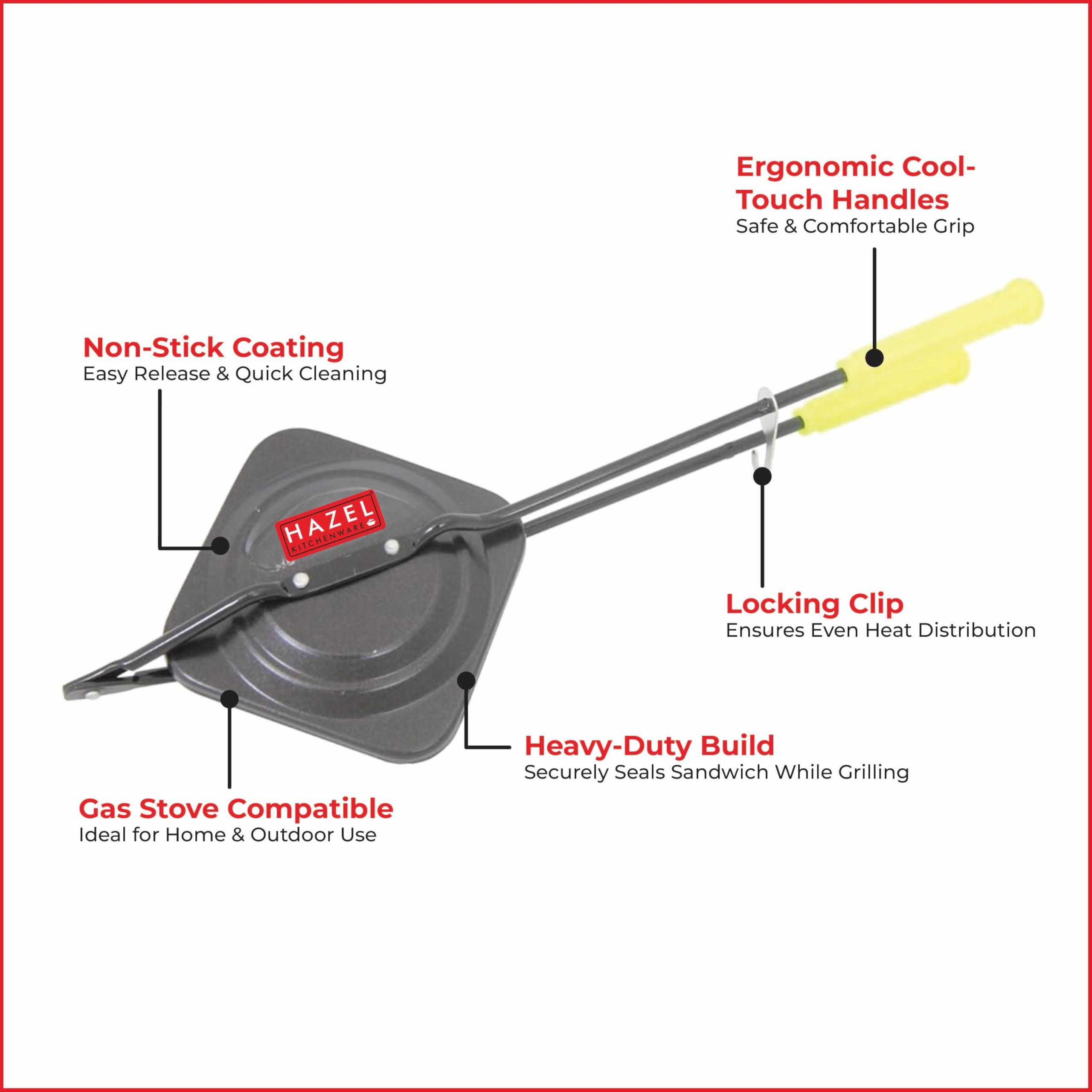 Hazel Hard Anodized Sandwich Toaster (39 cm), Black