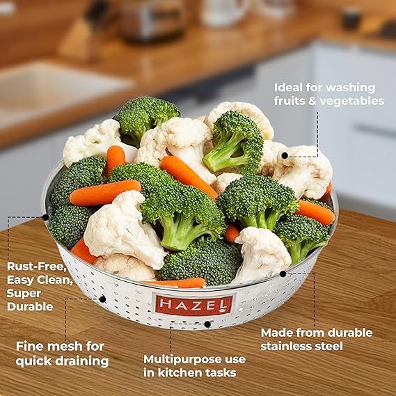 HAZEL Stainless Steel Multipurpose Food & Vegetable Strainer, 1 Pc, Dia 23 cm