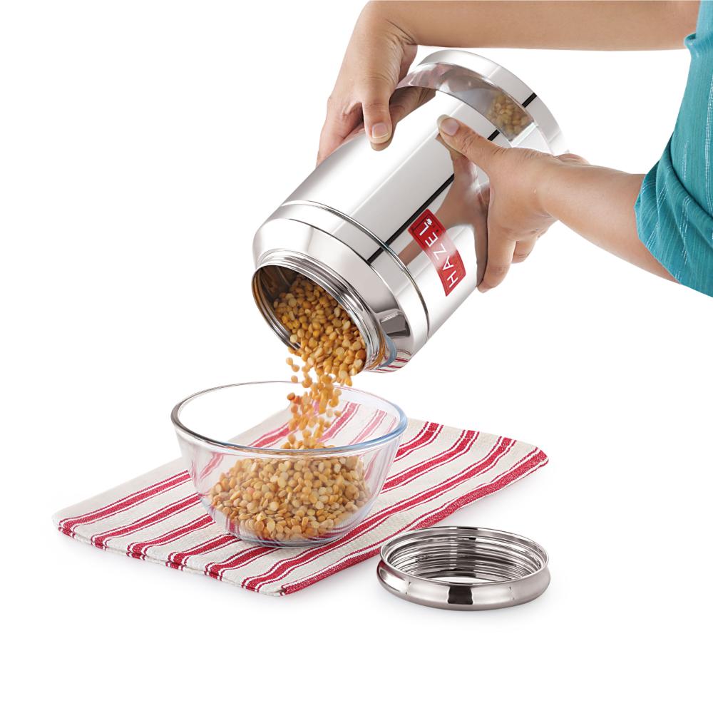 HAZEL Stainless Steel Transparent Storage Jar, 2500 ML | Airtight Container for Pulses, Grains, Sugar & Snacks