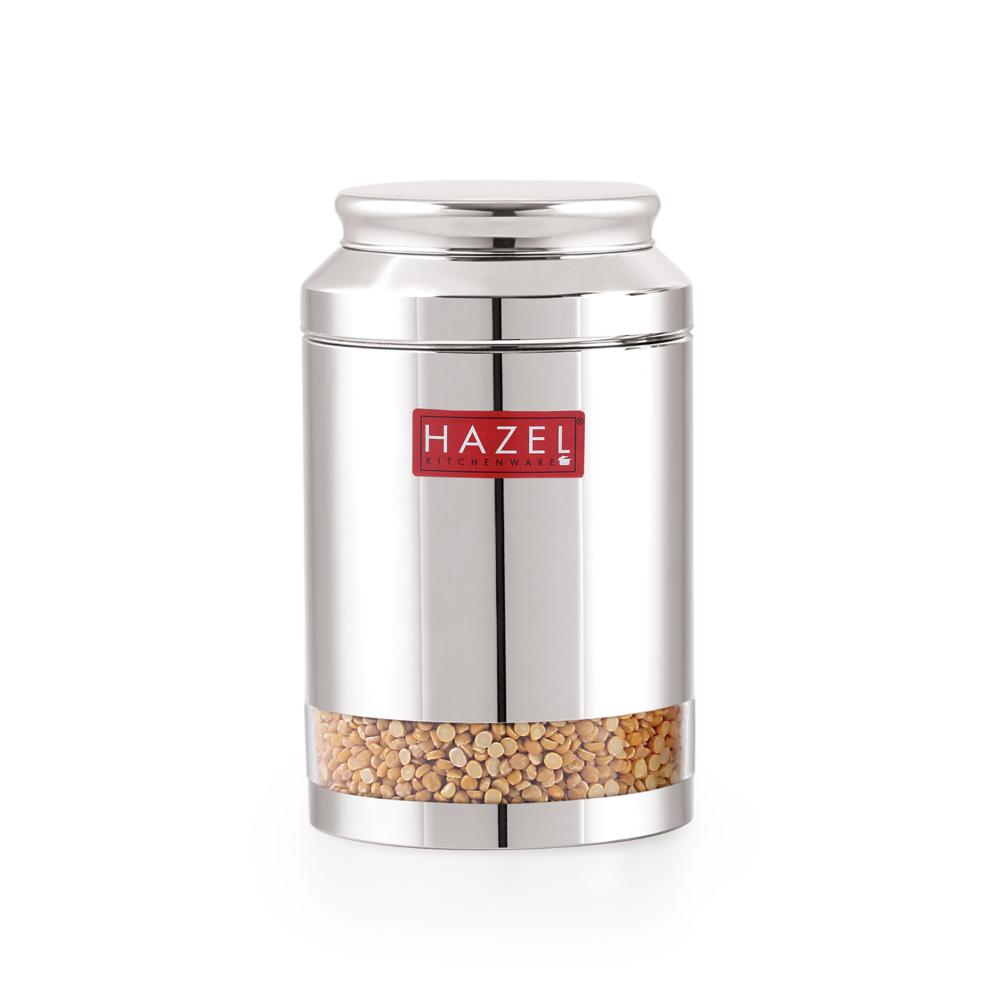 HAZEL Stainless Steel Transparent Storage Jar, 2500 ML | Airtight Container for Pulses, Grains, Sugar & Snacks