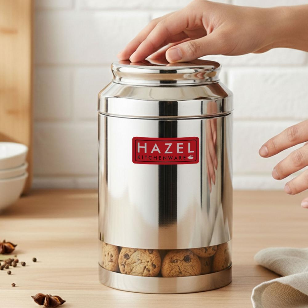 HAZEL Stainless Steel Transparent Storage Jar, 2500 ML | Airtight Container for Pulses, Grains, Sugar & Snacks