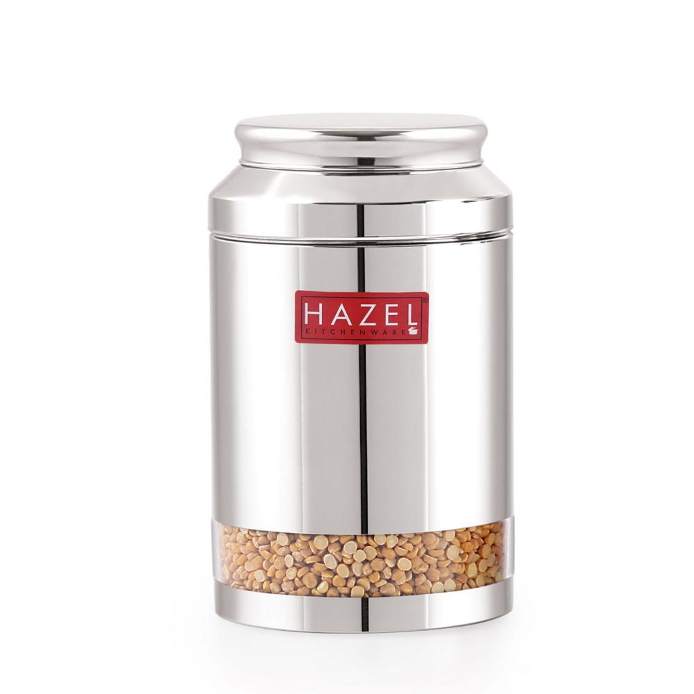 HAZEL Steel Transparent Airtight Jar 3250 ML | Storage Container for Grains, Pulses & Snacks