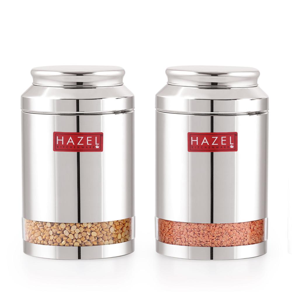 HAZEL Steel Transparent Airtight Jar 3250 ML - Set of 2 | Storage Container for Grains, Pulses & Snacks