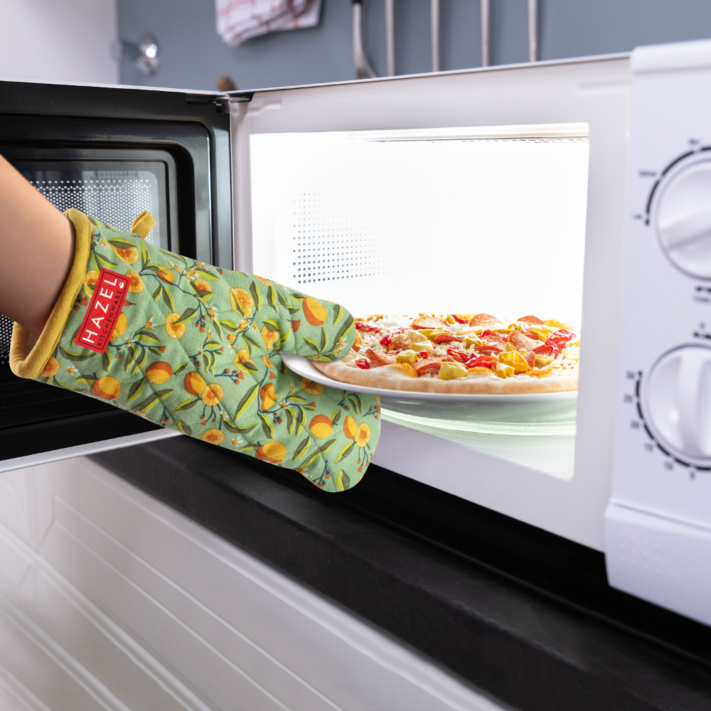 HAZEL Cotton Mitten Gloves for Kitchen | Heat Resistant Microwave & Oven Gloves | Baking, Cooking, Anti-Hot Protection - Set of 1