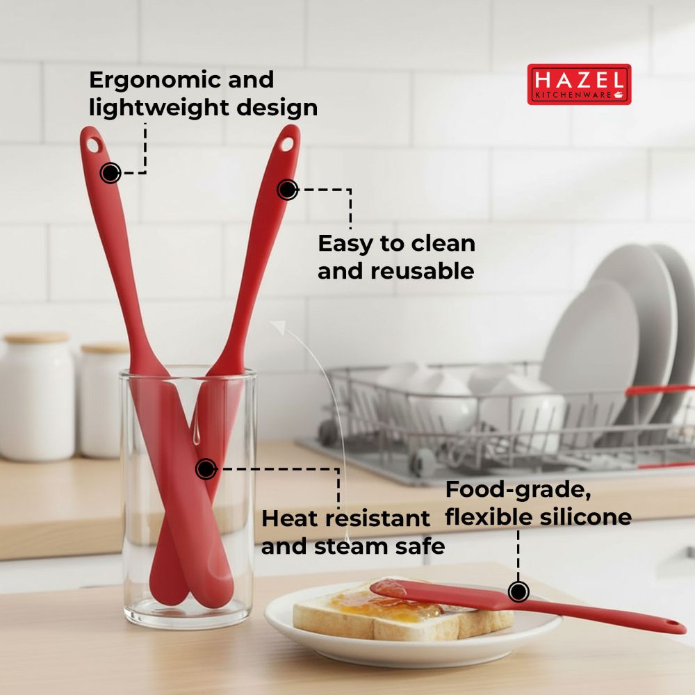 HAZEL Silicone Iicing Knife (Red)| Heat Resistant, Non-Stick & Flexible Spatula for Mixing, Scraping & Spreading Batter, Cream & Chocolate | Durable & Easy to Clean