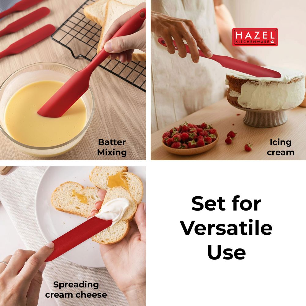 HAZEL Silicone Iicing Knife (Red)| Heat Resistant, Non-Stick & Flexible Spatula for Mixing, Scraping & Spreading Batter, Cream & Chocolate | Durable & Easy to Clean