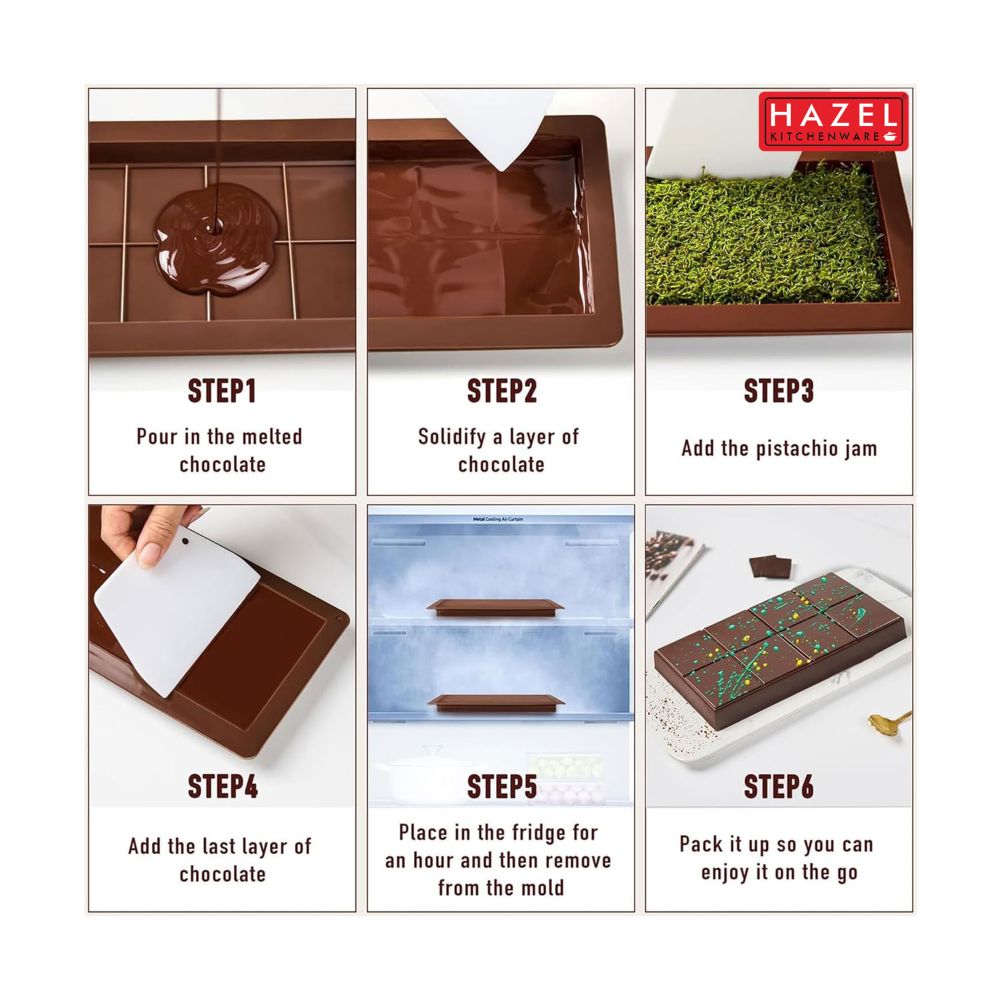 HAZEL Silicone Small Kunafa Chocolate Mould | Non-Stick & Flexible Bar Shape Mold for Homemade Chocolate, Jelly, Candy & Desserts | Oven & Freezer Safe (Brown)