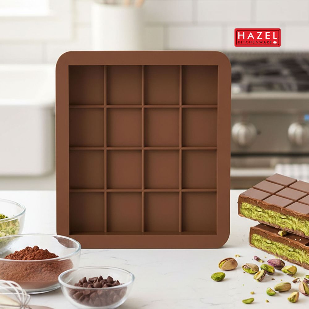 HAZEL Silicone Big Kunafa Chocolate Mould | Non-Stick & Flexible Large Bar Shape Mold for Homemade Chocolate, Jelly, Candy & Desserts | Oven & Freezer Safe (Brown)