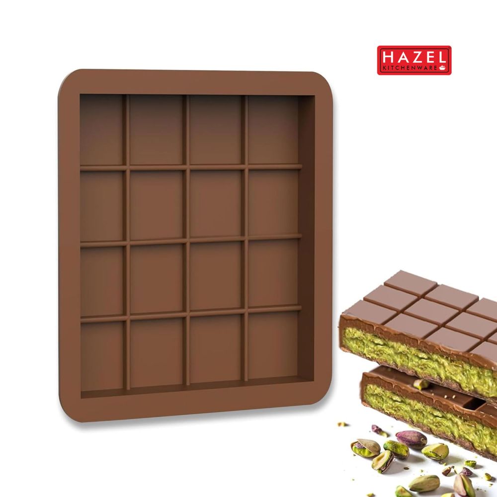 HAZEL Silicone Big Kunafa Chocolate Mould | Non-Stick & Flexible Large Bar Shape Mold for Homemade Chocolate, Jelly, Candy & Desserts | Oven & Freezer Safe (Brown)