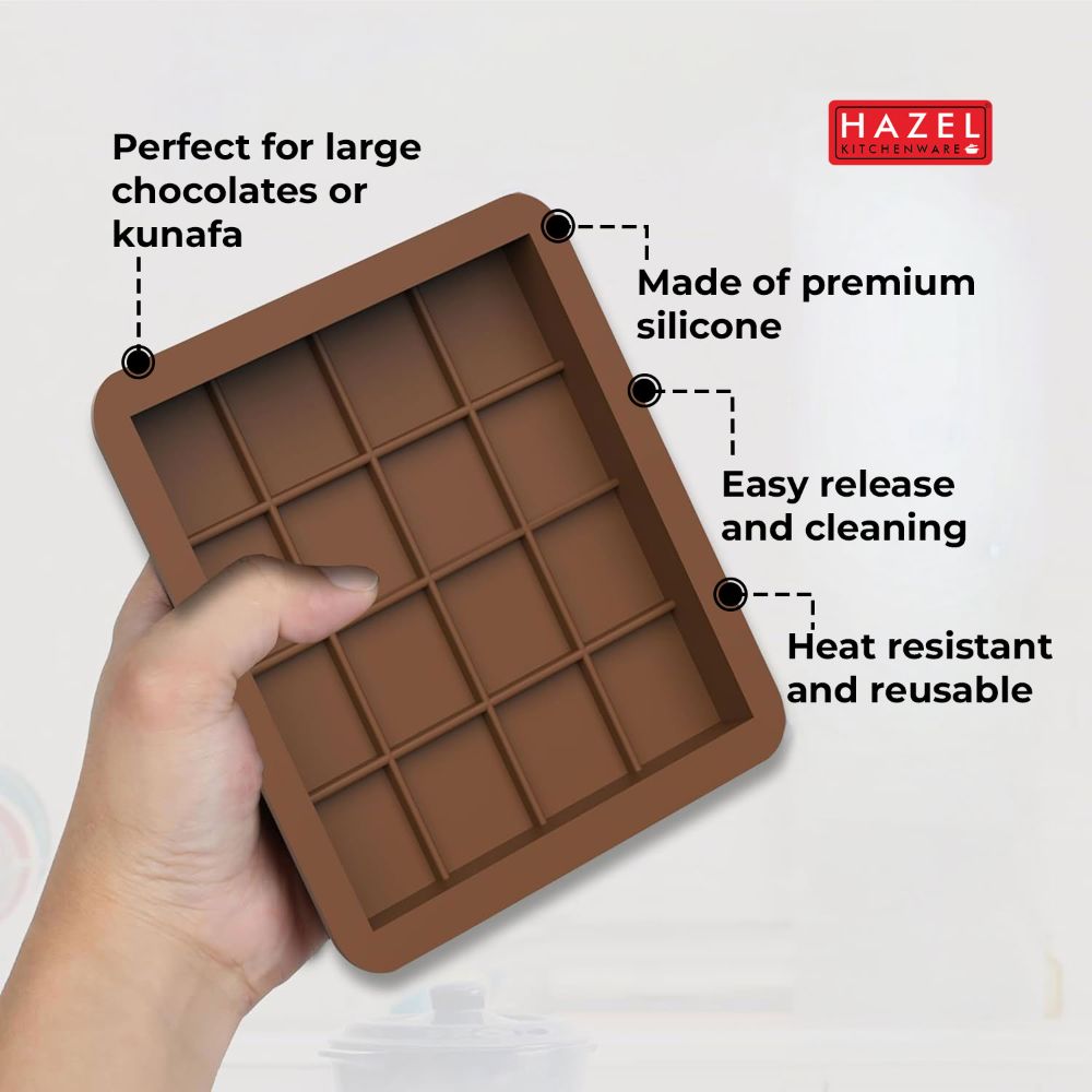 HAZEL Silicone Big Kunafa Chocolate Mould | Non-Stick & Flexible Large Bar Shape Mold for Homemade Chocolate, Jelly, Candy & Desserts | Oven & Freezer Safe (Brown)