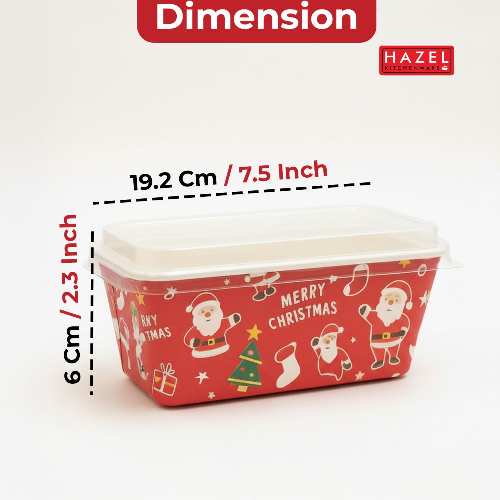 HAZEL Plum Cake Loaf Mould with Lid (Pack of 5) | Christmas Printed Disposable Baking Mold for Bread, Brownie & Cake | Oven Safe & Greaseproof