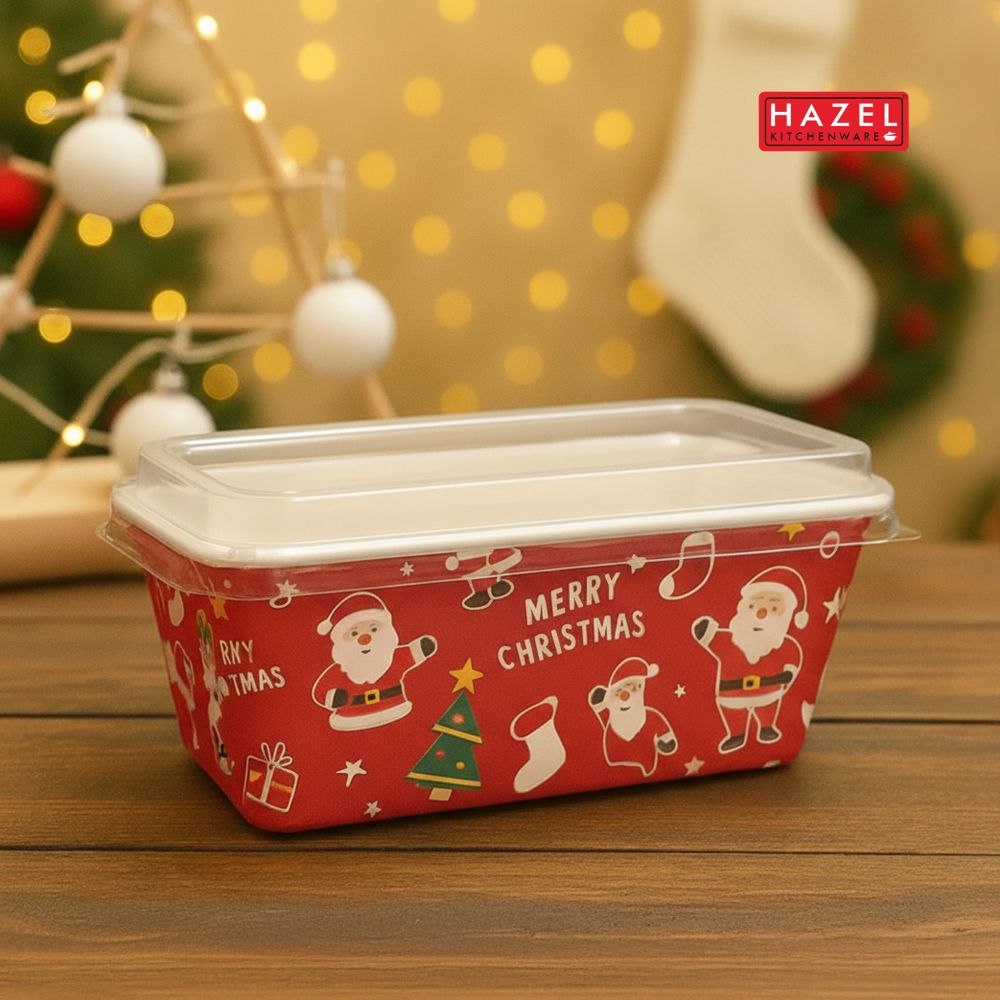 HAZEL Plum Cake Loaf Mould with Lid (Pack of 5) | Christmas Printed Disposable Baking Mold for Bread, Brownie & Cake | Oven Safe & Greaseproof
