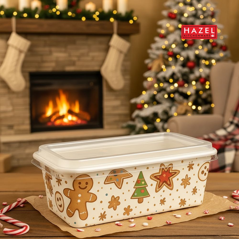 HAZEL Plum Cake Loaf Mould with Lid (Pack of 5) | Christmas Printed Disposable Baking Mold for Bread, Brownie & Cake | Oven Safe & Greaseproof