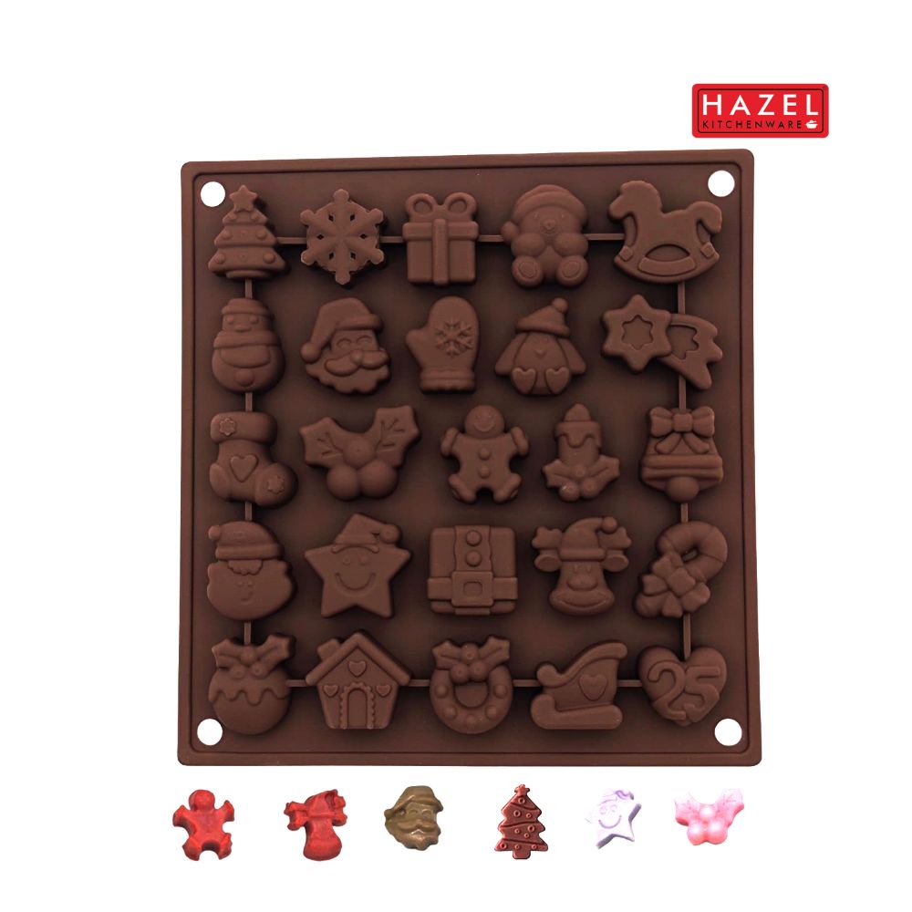 HAZEL Silicone Christmas Theme Mould | Non-Stick Baking Mould for Chocolate, Candy, Jelly & Ice | Reindeer, Santa, Tree & Snowflake Shapes | Oven & Freezer Safe