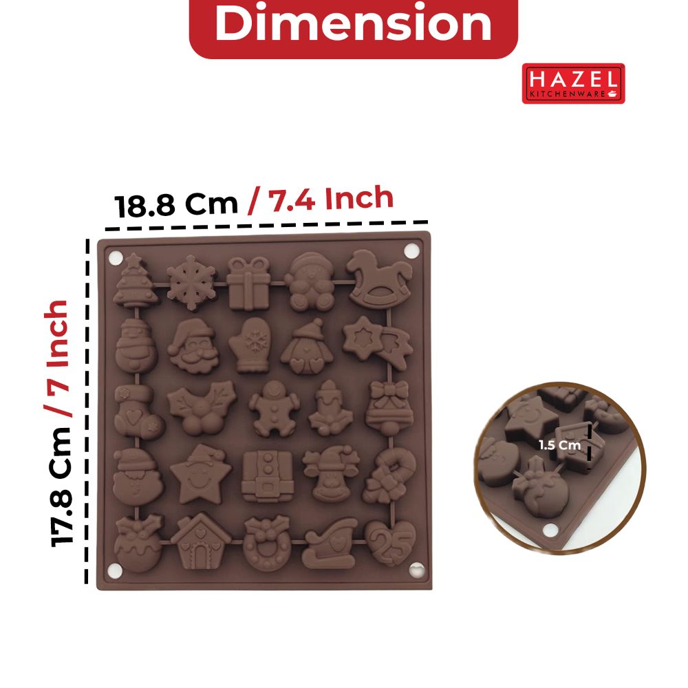 HAZEL Silicone Christmas Theme Mould | Non-Stick Baking Mould for Chocolate, Candy, Jelly & Ice | Reindeer, Santa, Tree & Snowflake Shapes | Oven & Freezer Safe