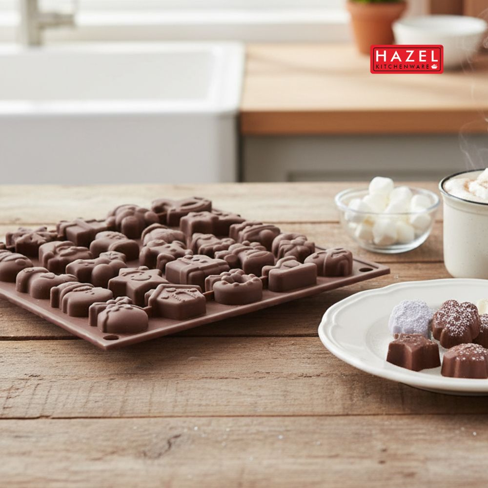 HAZEL Silicone Christmas Theme Mould | Non-Stick Baking Mould for Chocolate, Candy, Jelly & Ice | Reindeer, Santa, Tree & Snowflake Shapes | Oven & Freezer Safe