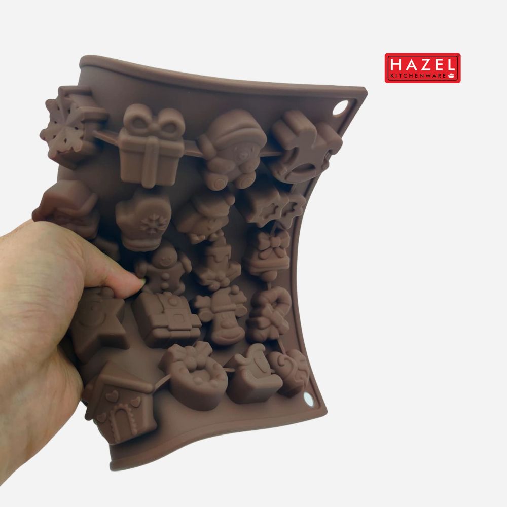 HAZEL Silicone Christmas Theme Mould | Non-Stick Baking Mould for Chocolate, Candy, Jelly & Ice | Reindeer, Santa, Tree & Snowflake Shapes | Oven & Freezer Safe