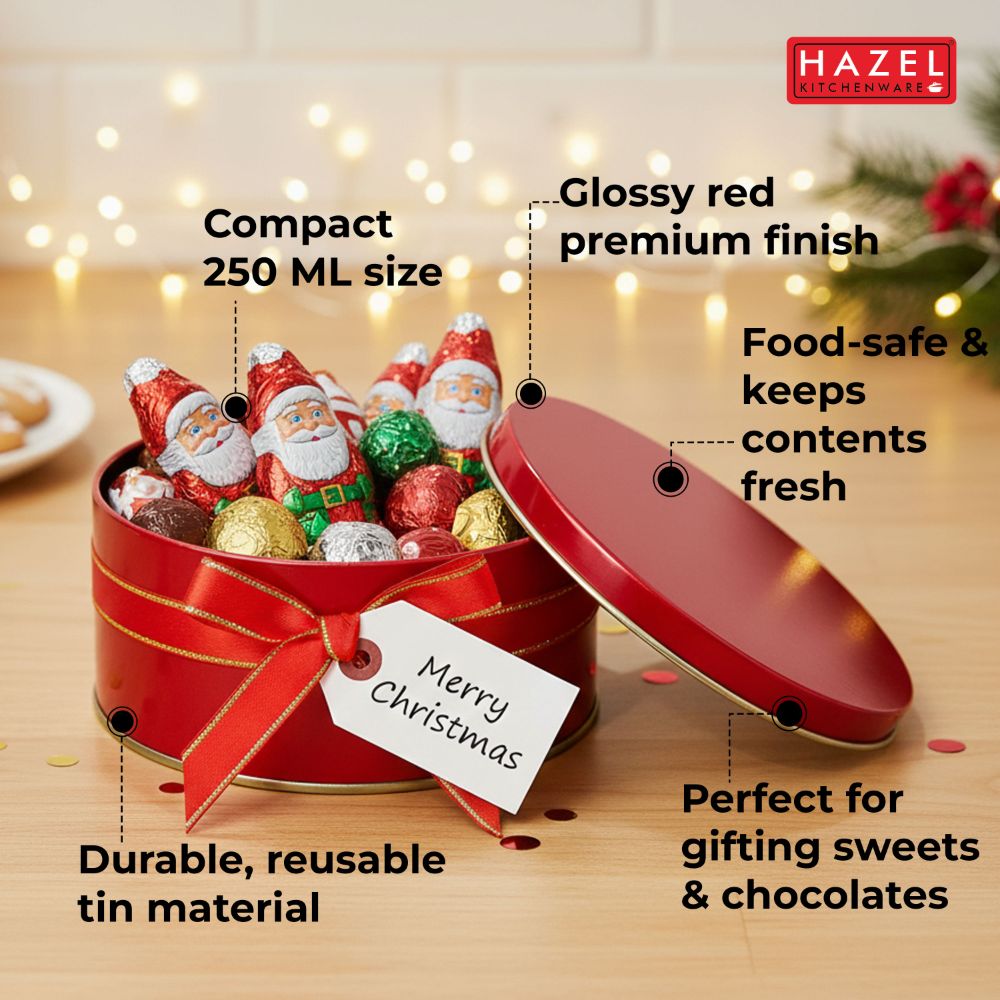 HAZEL Gifting Containers 250 ML | Medium Red Tin Container for Sweets, Dry Fruits & Chocolates (Set of 3)