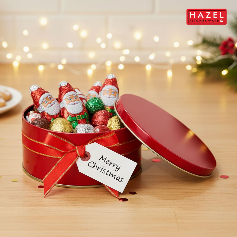 HAZEL Gifting Containers 250 ML | Medium Red Tin Container for Sweets, Dry Fruits & Chocolates (Set of 3)